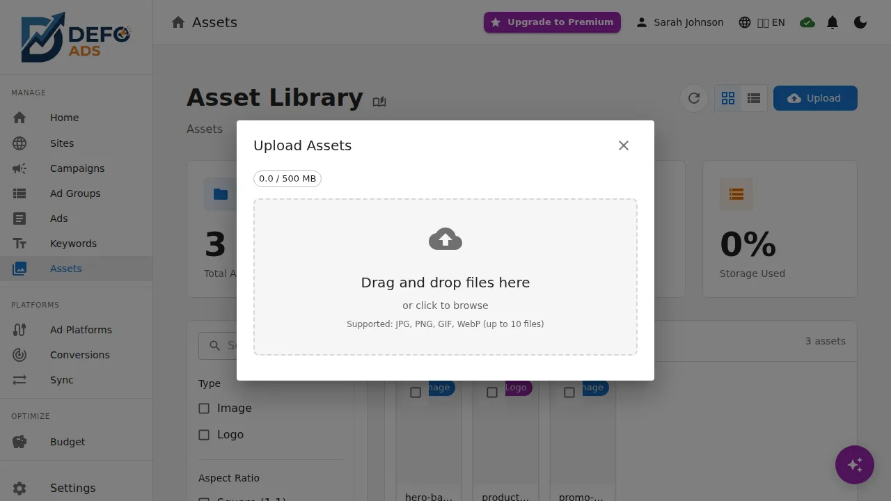 Asset upload interface